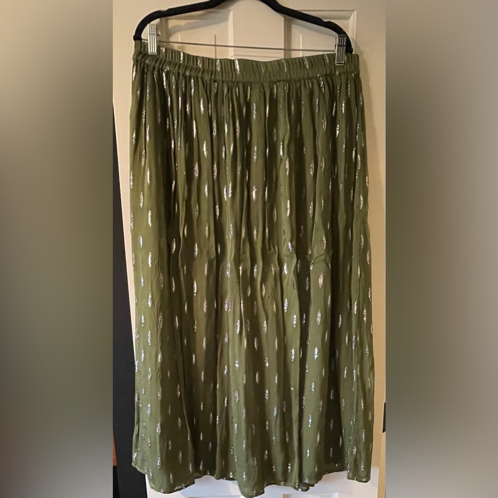 Zara | Boho Skirt with Metallic Thread | Olive Green with Silver | sz XL - Picture 4 of 6